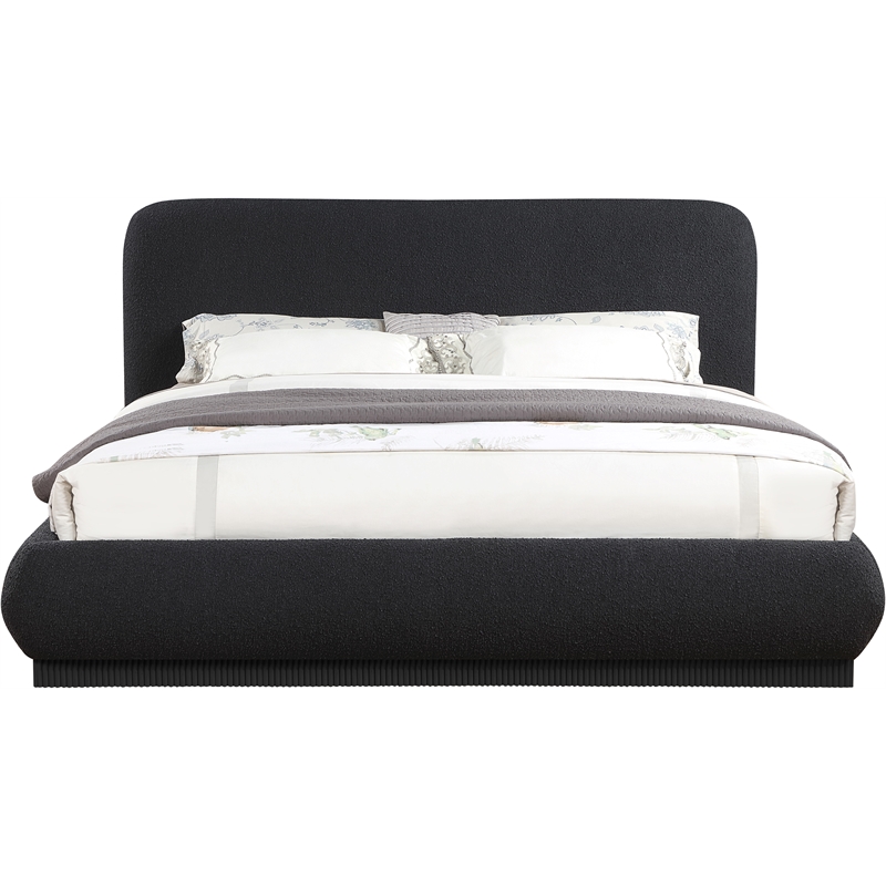 Bowery Hill Contemporary Rich Black Boucle Durable Fabric Queen Bed