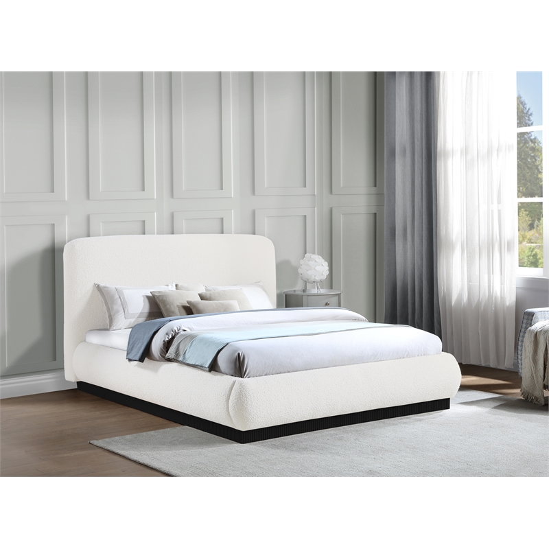 Bowery Hill Contemporary Rich Cream Boucle Durable Fabric Queen Bed