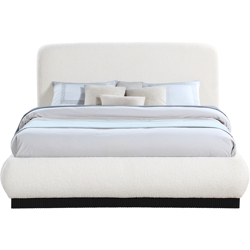 Bowery Hill Contemporary Rich Cream Boucle Durable Fabric Queen Bed