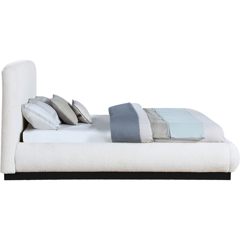 Bowery Hill Contemporary Rich Cream Boucle Durable Fabric Queen Bed