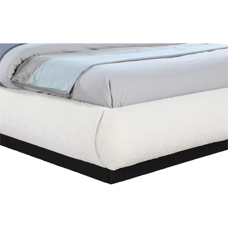 Bowery Hill Contemporary Rich Cream Boucle Durable Fabric Queen Bed