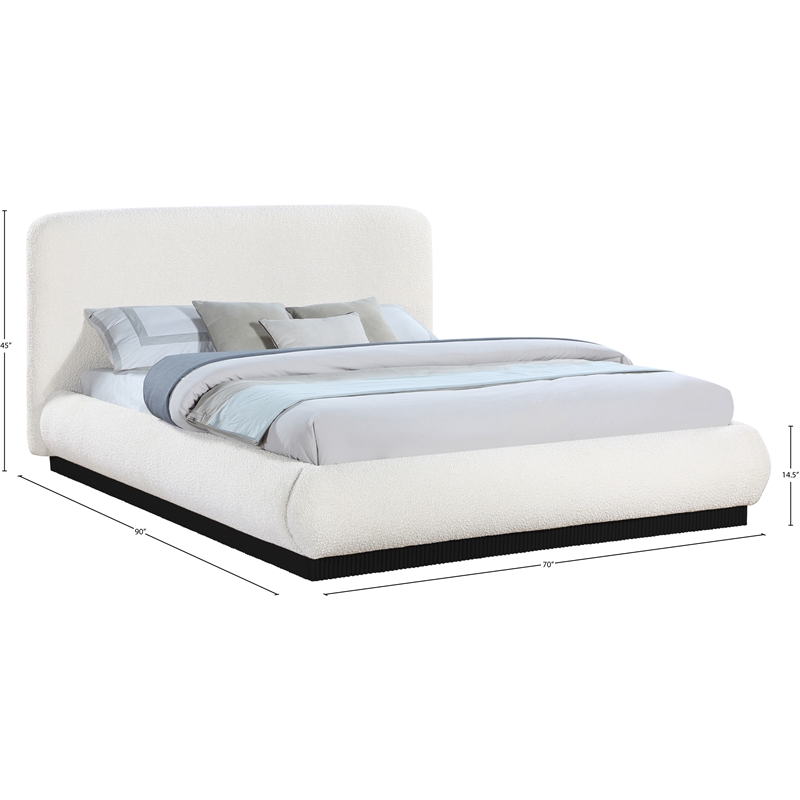 Bowery Hill Contemporary Rich Cream Boucle Durable Fabric Queen Bed