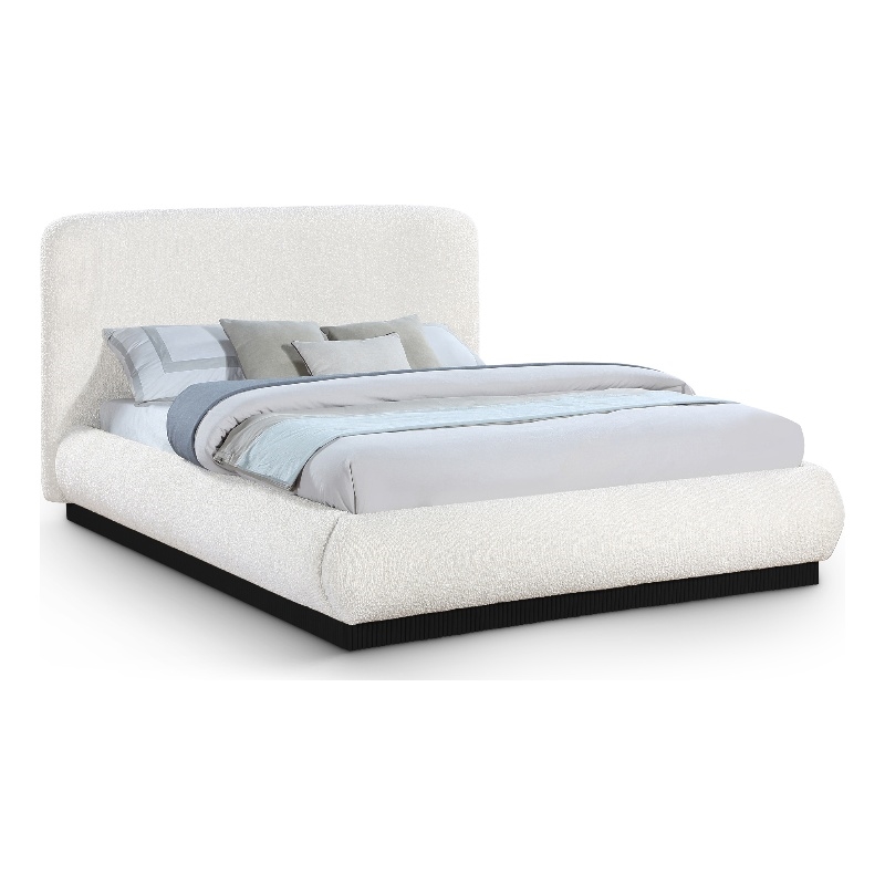 Bowery Hill Contemporary Rich Cream Boucle Durable Fabric Queen Bed
