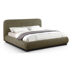 Bowery Hill Contemporary Rich Olive Boucle Durable Fabric King Bed