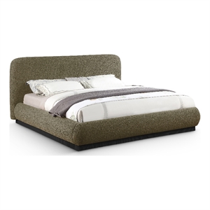 Bowery Hill Contemporary Rich Olive Boucle Durable Fabric Queen Bed