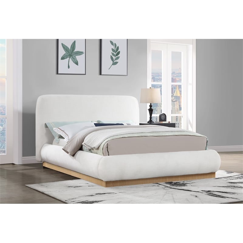 Bowery Hill Contemporary Cream Linen Textured Fabric King Bed