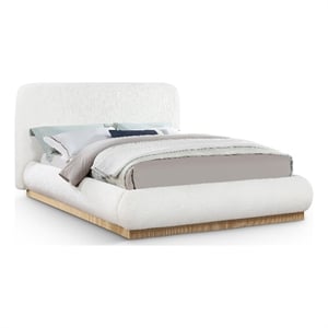 Bowery Hill Contemporary Cream Linen Textured Fabric King Bed