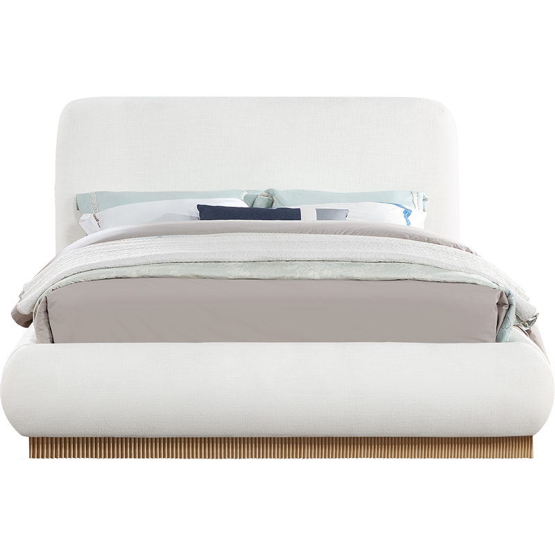 Bowery Hill Contemporary Cream Linen Textured Fabric Queen Bed