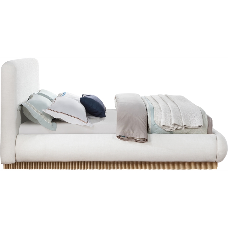 Bowery Hill Contemporary Cream Linen Textured Fabric Queen Bed