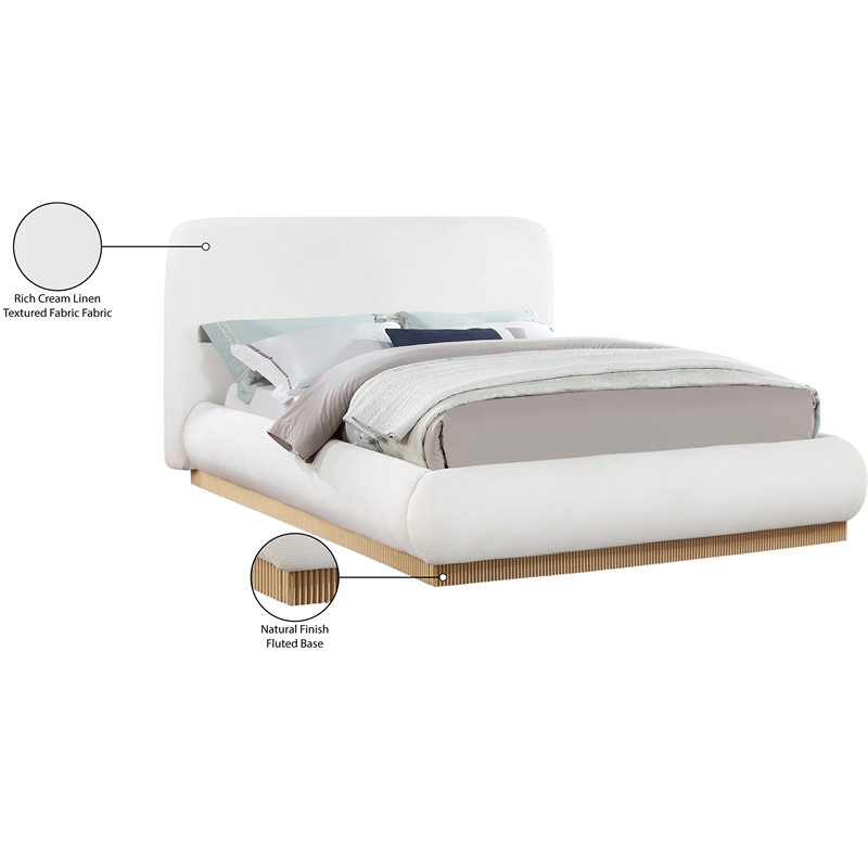 Bowery Hill Contemporary Cream Linen Textured Fabric Queen Bed