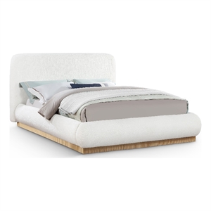 Bowery Hill Contemporary Cream Linen Textured Fabric Queen Bed