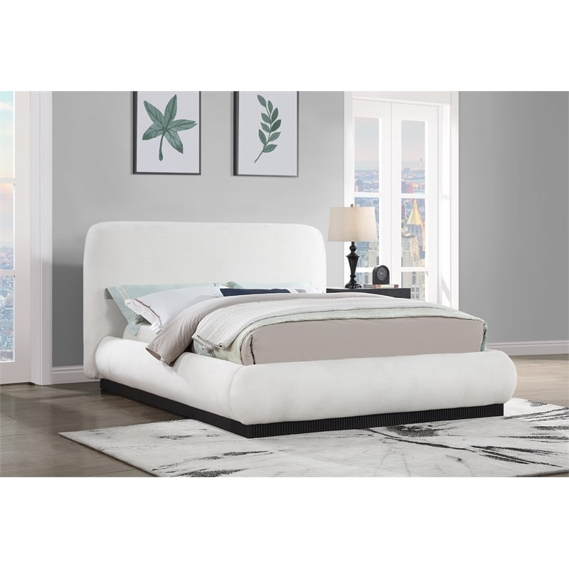 Bowery Hill Contemporary Cream Linen Textured Fabric Queen Bed