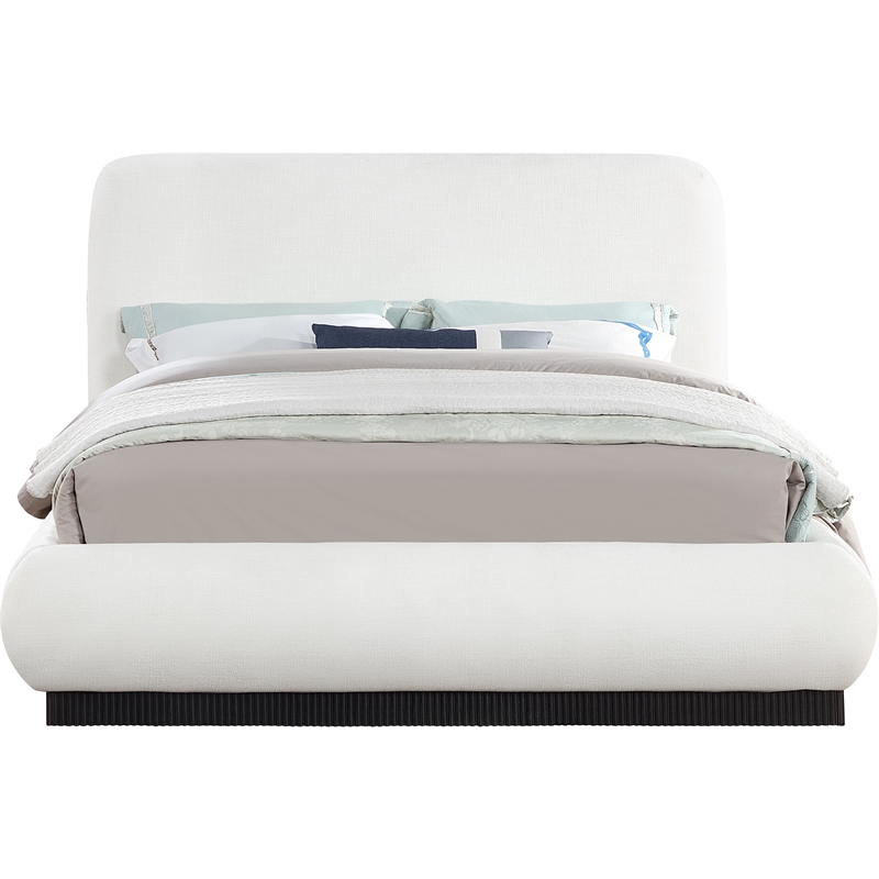 Bowery Hill Contemporary Cream Linen Textured Fabric Queen Bed