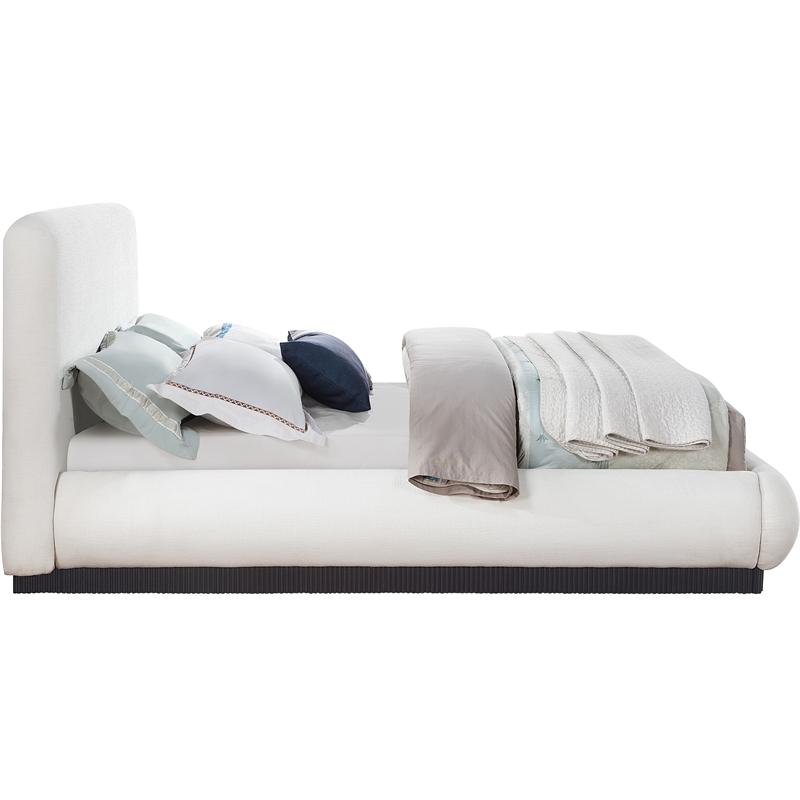 Bowery Hill Contemporary Cream Linen Textured Fabric Queen Bed