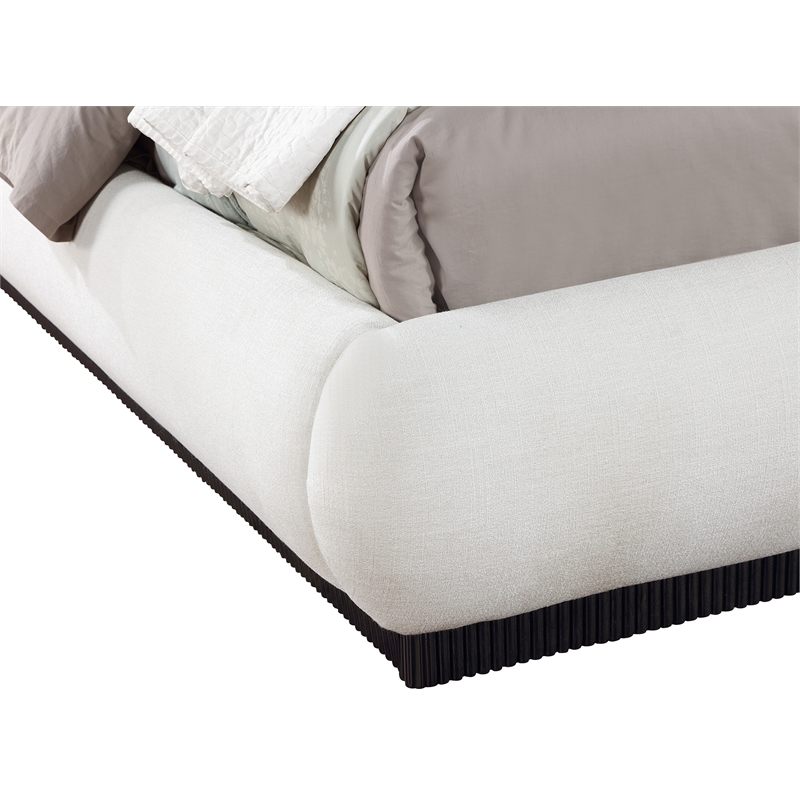 Bowery Hill Contemporary Cream Linen Textured Fabric Queen Bed