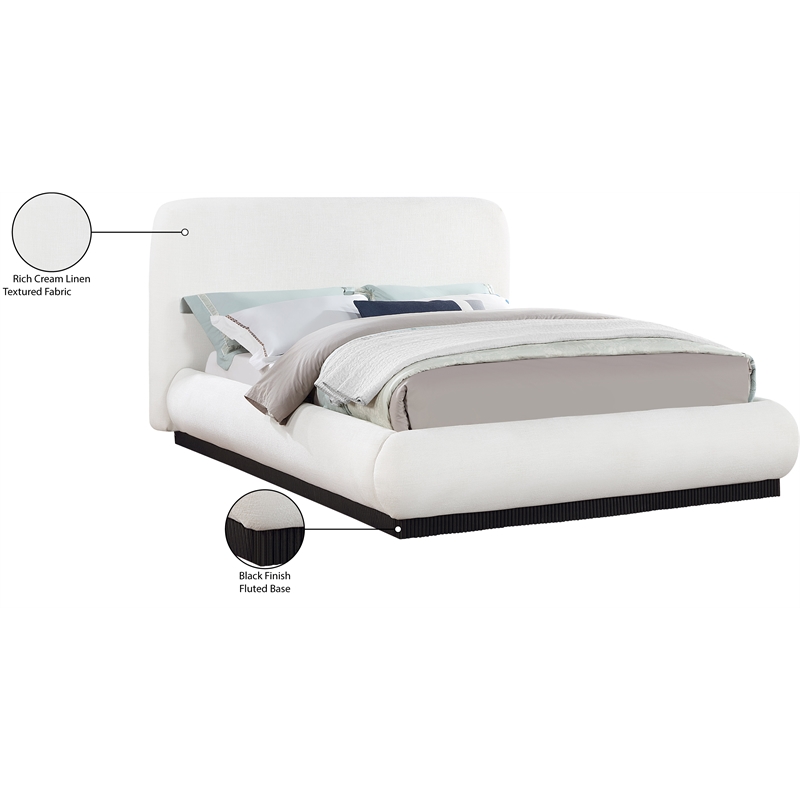 Bowery Hill Contemporary Cream Linen Textured Fabric Queen Bed