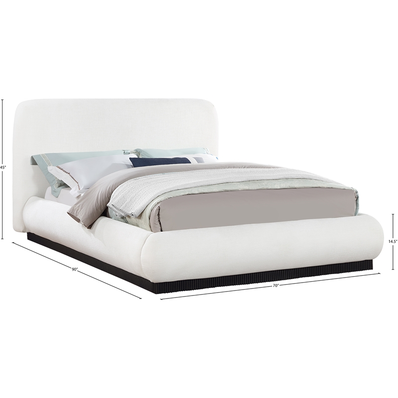 Bowery Hill Contemporary Cream Linen Textured Fabric Queen Bed