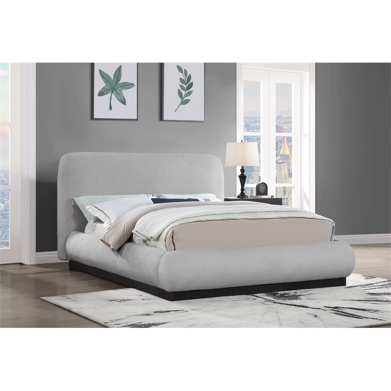 Bowery Hill Contemporary Grey Linen Textured Fabric Queen Bed