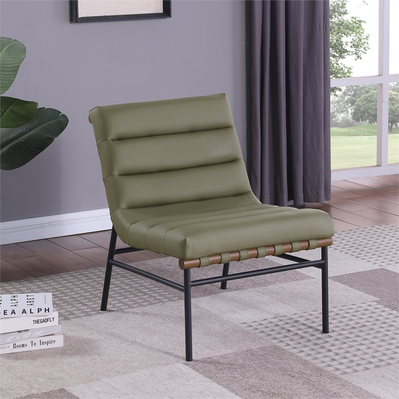 Bowery Hill Contemporary Soft Olive Vegan Leather Accent Chair