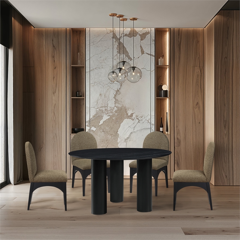 Bowery Hill Mid-Century Modern Oak Veneer Rich Black Dining Table