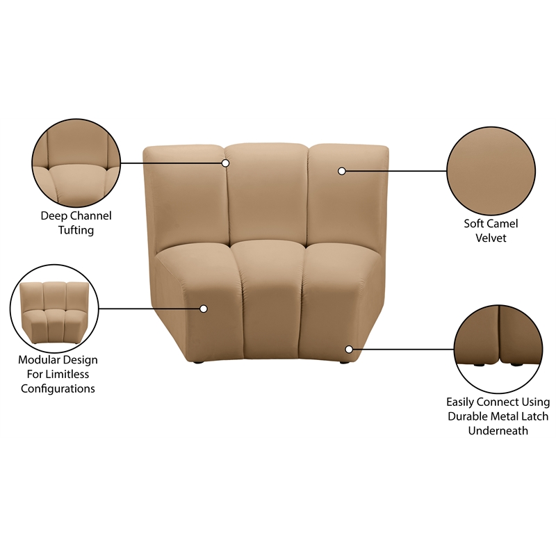 Bowery Hill Contemporary Deep Channel Tufted Soft Camel Velvet Modular Chair