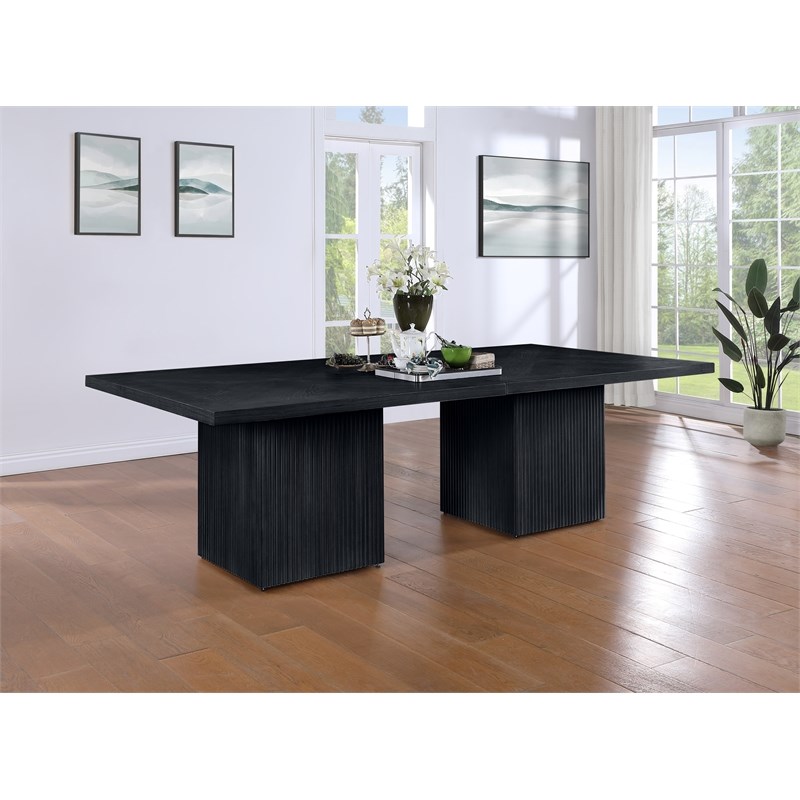 Bowery Hill Contemporary Black Solid Wood and Oak Veneer Modular Dining Table