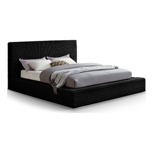 Bowery Hill Contemporary Textured Soft Black Corduroy Queen Bed