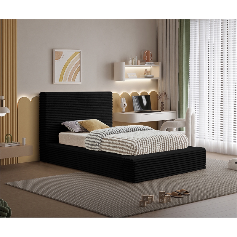 Bowery Hill Contemporary Textured Soft Black Corduroy Twin Bed