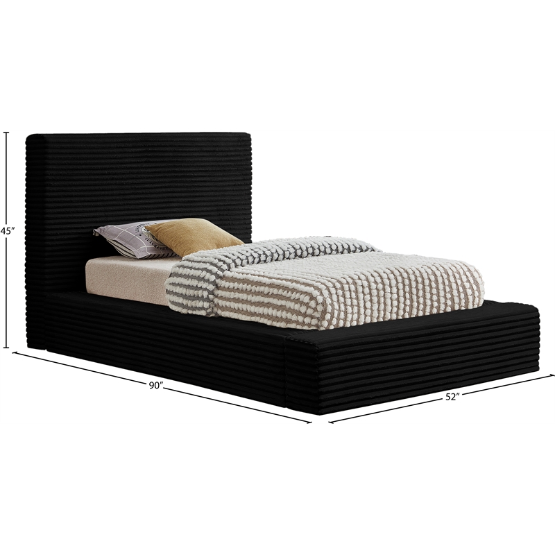 Bowery Hill Contemporary Textured Soft Black Corduroy Twin Bed