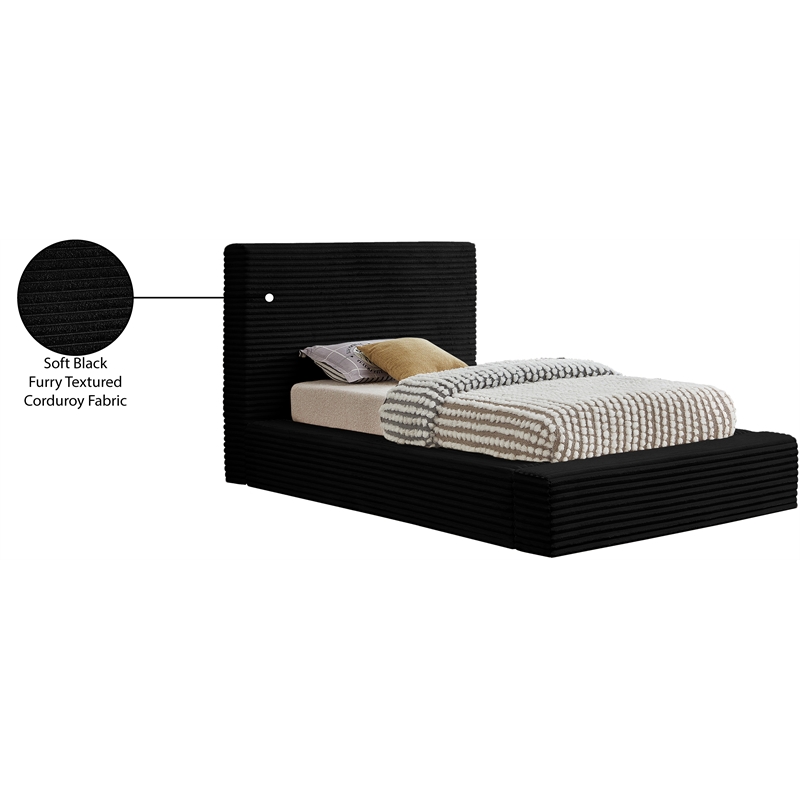 Bowery Hill Contemporary Textured Soft Black Corduroy Twin Bed