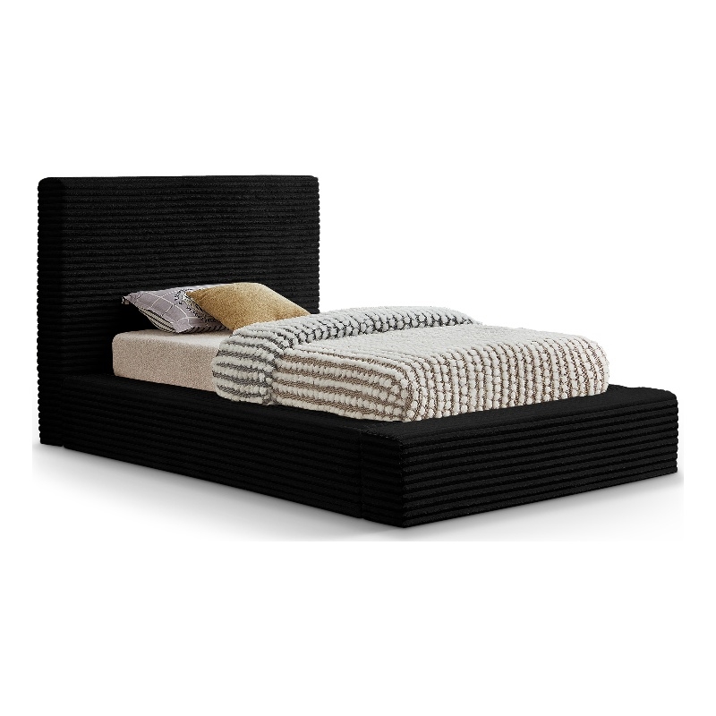 Bowery Hill Contemporary Textured Soft Black Corduroy Twin Bed
