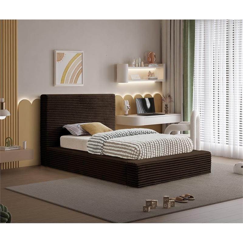Bowery Hill Contemporary Textured Soft Brown Corduroy Twin Bed