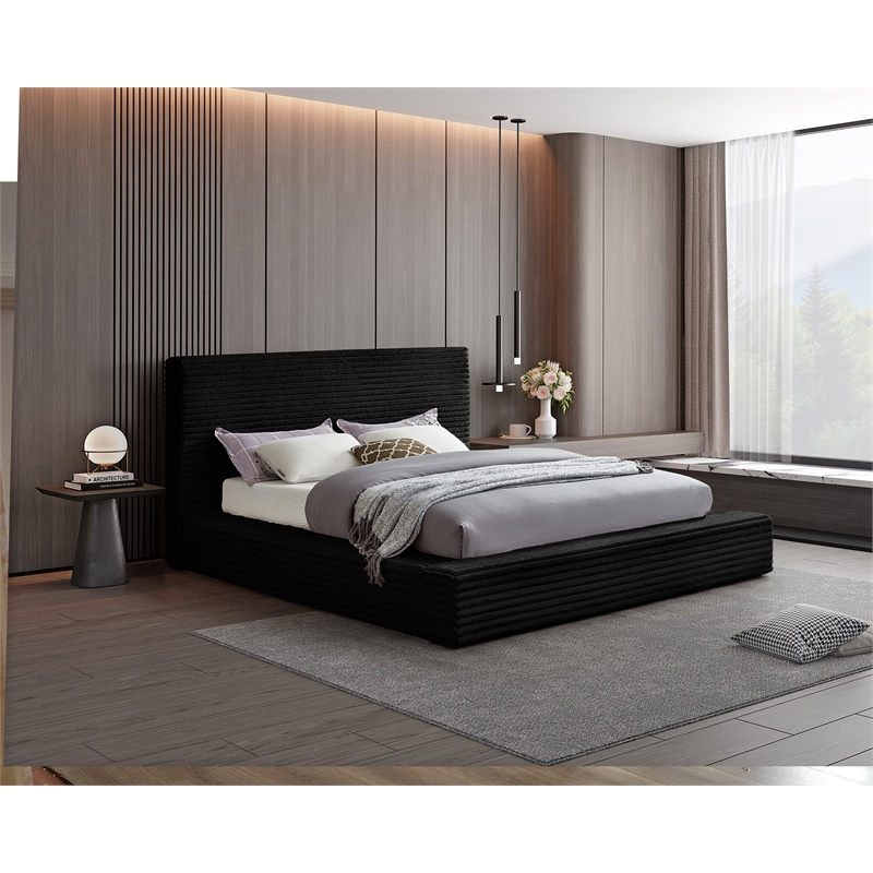 Bowery Hill Contemporary Textured Soft Black Corduroy Full Bed