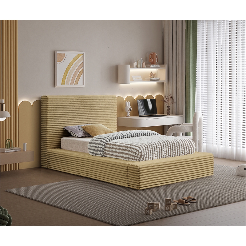 Bowery Hill Contemporary Textured Soft Camel Corduroy Twin Bed
