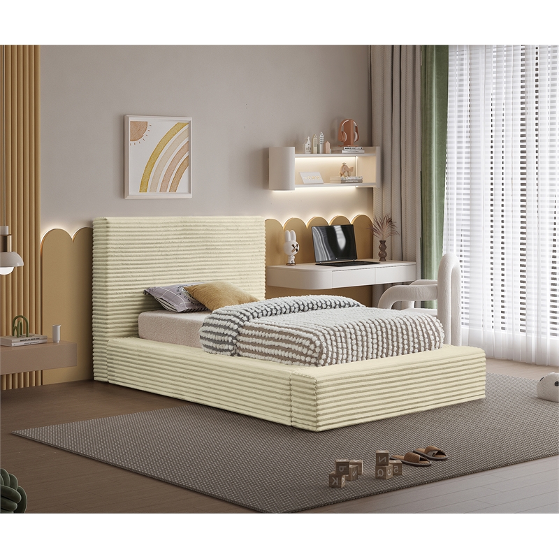 Bowery Hill Contemporary Textured Soft Cream Corduroy Twin Bed