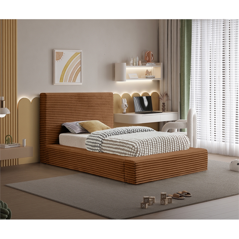 Bowery Hill Contemporary Textured Soft Saddle Corduroy Twin Bed