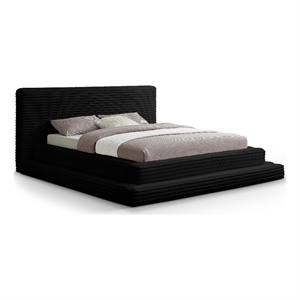 Bowery Hill Contemporary Textured Soft Black Corduroy King Bed