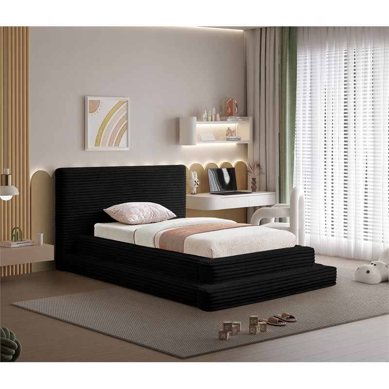 Bowery Hill Contemporary Textured Soft Black Corduroy Twin Bed