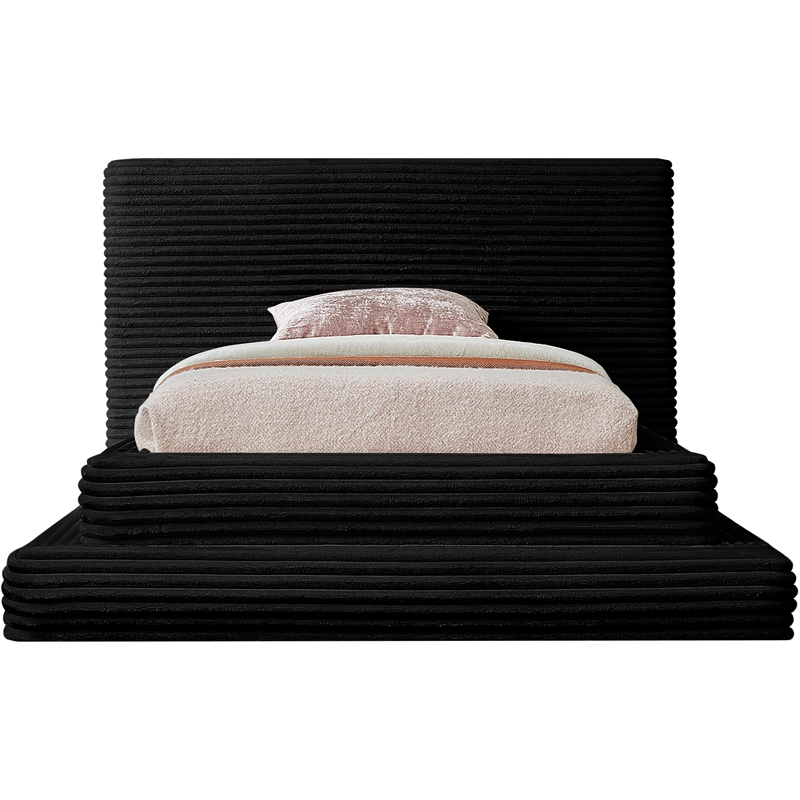 Bowery Hill Contemporary Textured Soft Black Corduroy Twin Bed