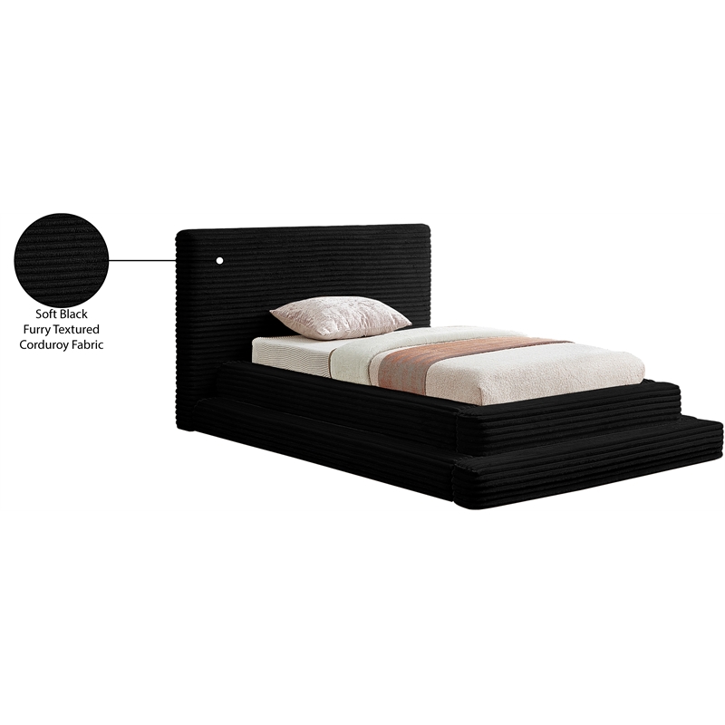 Bowery Hill Contemporary Textured Soft Black Corduroy Twin Bed