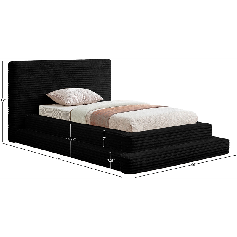 Bowery Hill Contemporary Textured Soft Black Corduroy Twin Bed