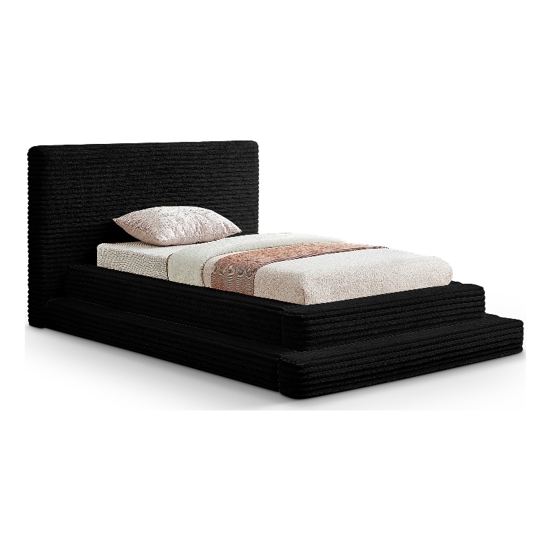 Bowery Hill Contemporary Textured Soft Black Corduroy Twin Bed