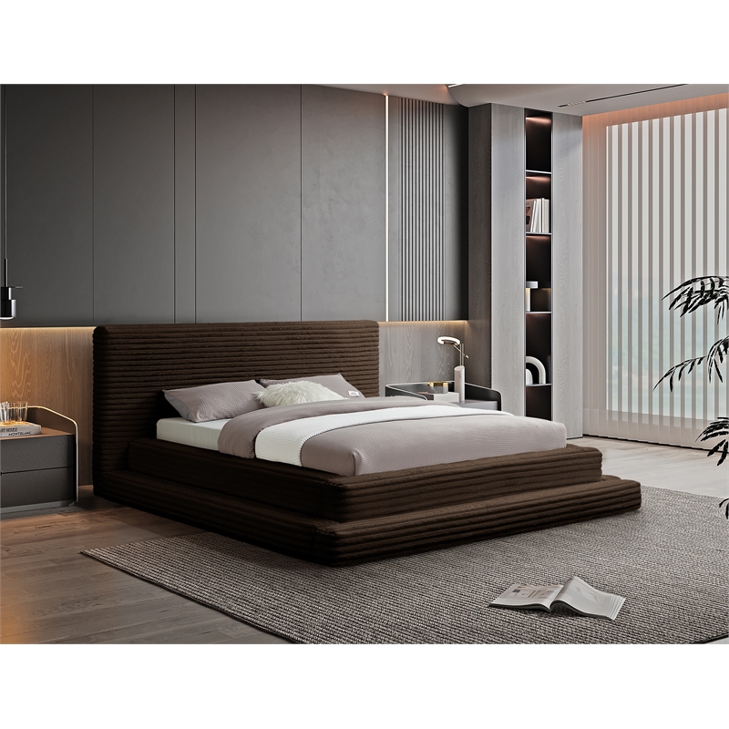 Bowery Hill Contemporary Textured Soft Brown Corduroy Full Bed