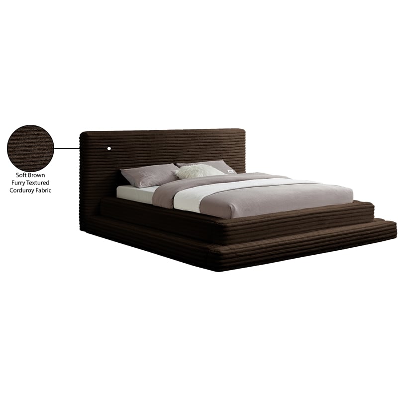 Bowery Hill Contemporary Textured Soft Brown Corduroy Queen Bed
