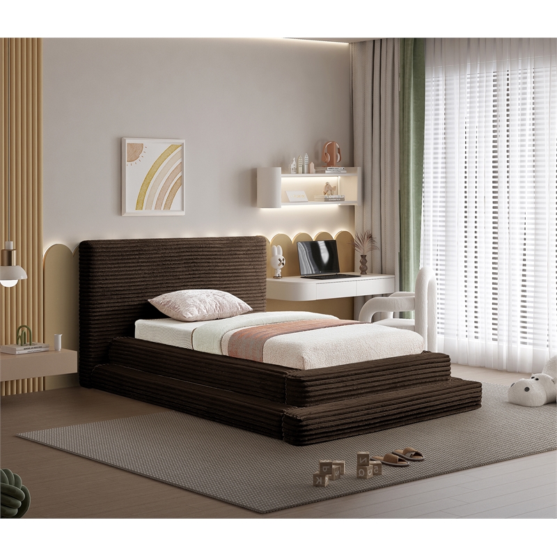 Bowery Hill Contemporary Textured Soft Brown Corduroy Twin Bed