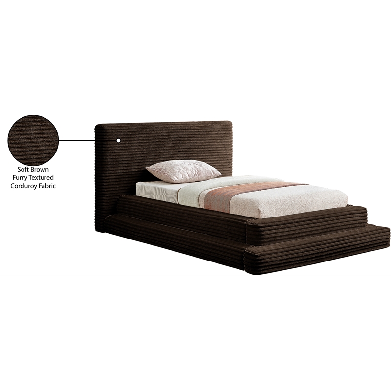 Bowery Hill Contemporary Textured Soft Brown Corduroy Twin Bed