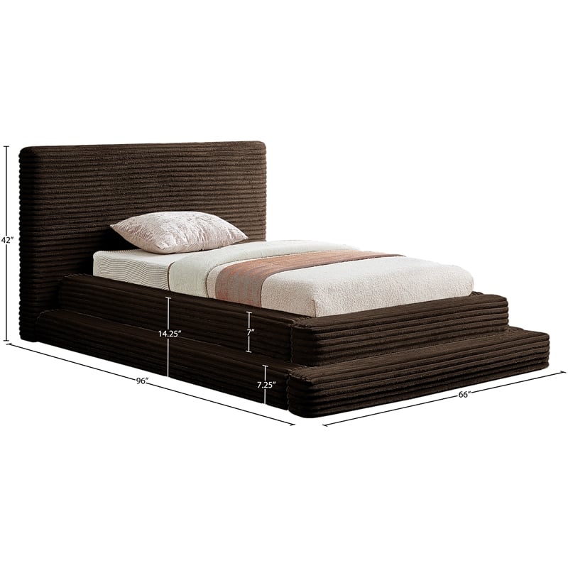 Bowery Hill Contemporary Textured Soft Brown Corduroy Twin Bed