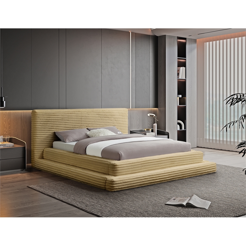 Bowery Hill Contemporary Textured Soft Camel Corduroy Queen Bed