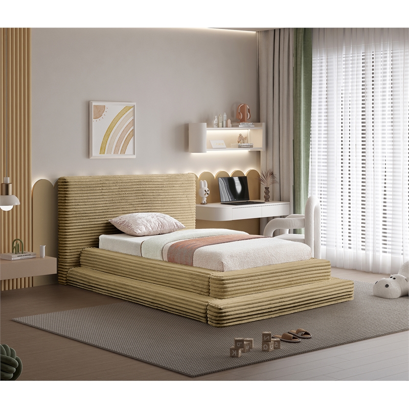 Bowery Hill Contemporary Textured Soft Camel Corduroy Twin Bed