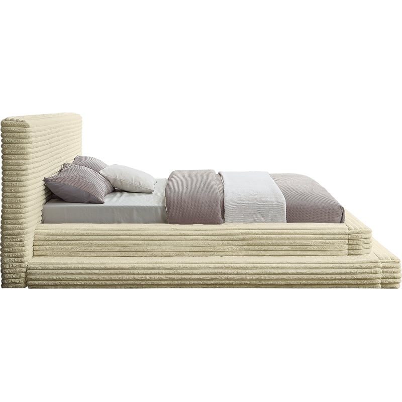 Bowery Hill Contemporary Textured Soft Cream Corduroy Queen Bed
